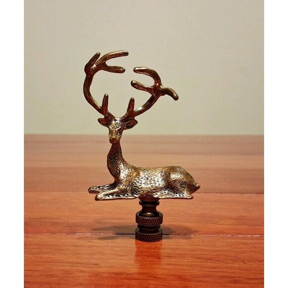 Deer Lamp Finial Shade Topper Gold Brass Buck Antlers Large Tall Detailed Retro - Picture 2 of 9